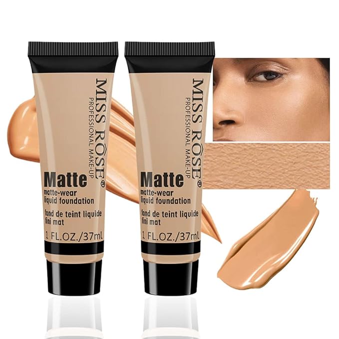 2 Pack Liquid Foundation Cream for Face Makeup,Durable Full Coverage Matte Concealer Make Up,Oil Control & Waterproof Base Primer -1+1 Fl.Oz (BEIGE 7#)