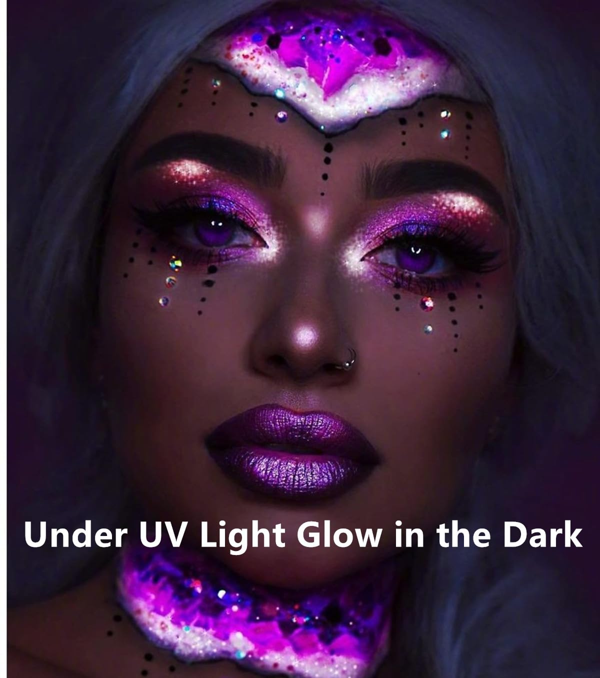 Go Ho Neon White Body Paint Washable(2.37oz,70ml),under UV Blacklight Neon Face Paint,Water Based Neon Fluorescent White Face Paint for Adults Children SFX Cosplay Costumes Festivals Halloween Makeup