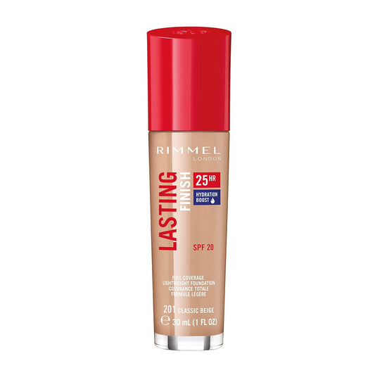 Rimmel London Lasting Finish 25HR - 201 Classic Beige - Foundation, 25-Hour Wear, Full Coverage, Waterproof, 1oz