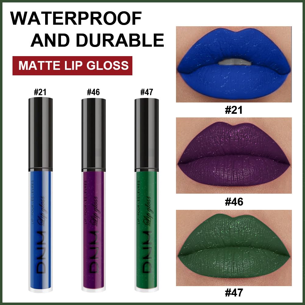 evpct 3Pcs Dark Blue Emerald Green Purple Matte Liquid Lipstick Lip Stain Sets for Women Matte+Lipstick Long Lasting 24 hr Hours Magic Lipstick 24 Hours original Waterproof 21#