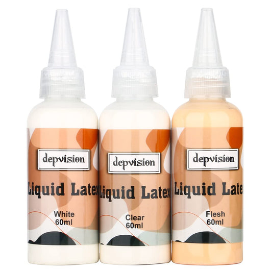 Depvision Liquid Latex 3 Colors Set White Fresh Clear Color For Special Effects Wound Waterproof Professional Makeup Artist Skin Illustrator SFX Monster Zombie (60ml * 3 color)