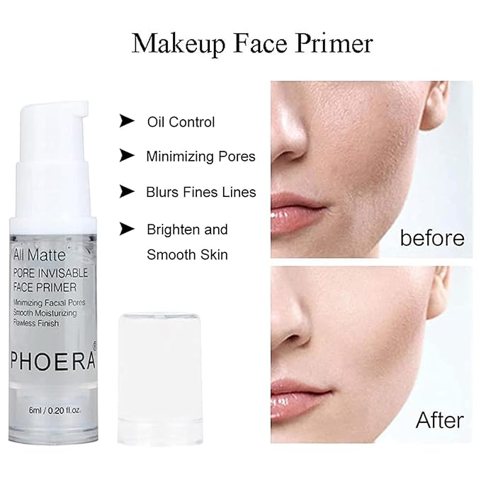 2 Pack PHOERA Foundation Nude 102 and Face Primer, Liquid Full Coverage Foundation Set, Foundation Brush Powder Brush,5 Makeup Sponge,24 HR Matte Oil Control Concealer (102 Nude)