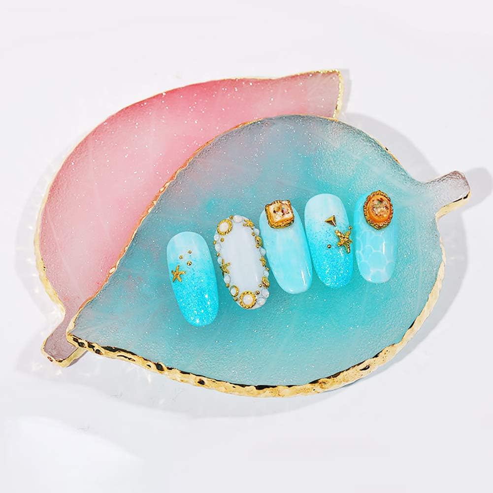 1 Pcs Leaf Resin Nail Art Palette Painting Makeup Palette Tray Cosmetic Nail Gel Polish Colors Mixing Pallet Blue
