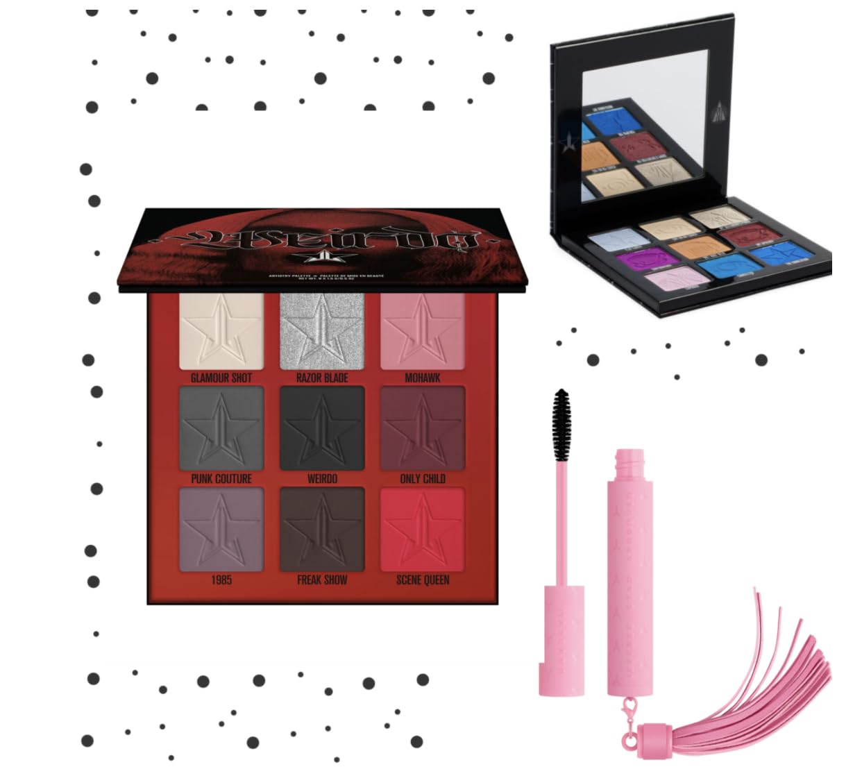 Jeffree Star Cosmetics Weirdo Mini Palette + Mini Controversy & Black Jeffree Star Approved Mascara Bundle of 3, Red