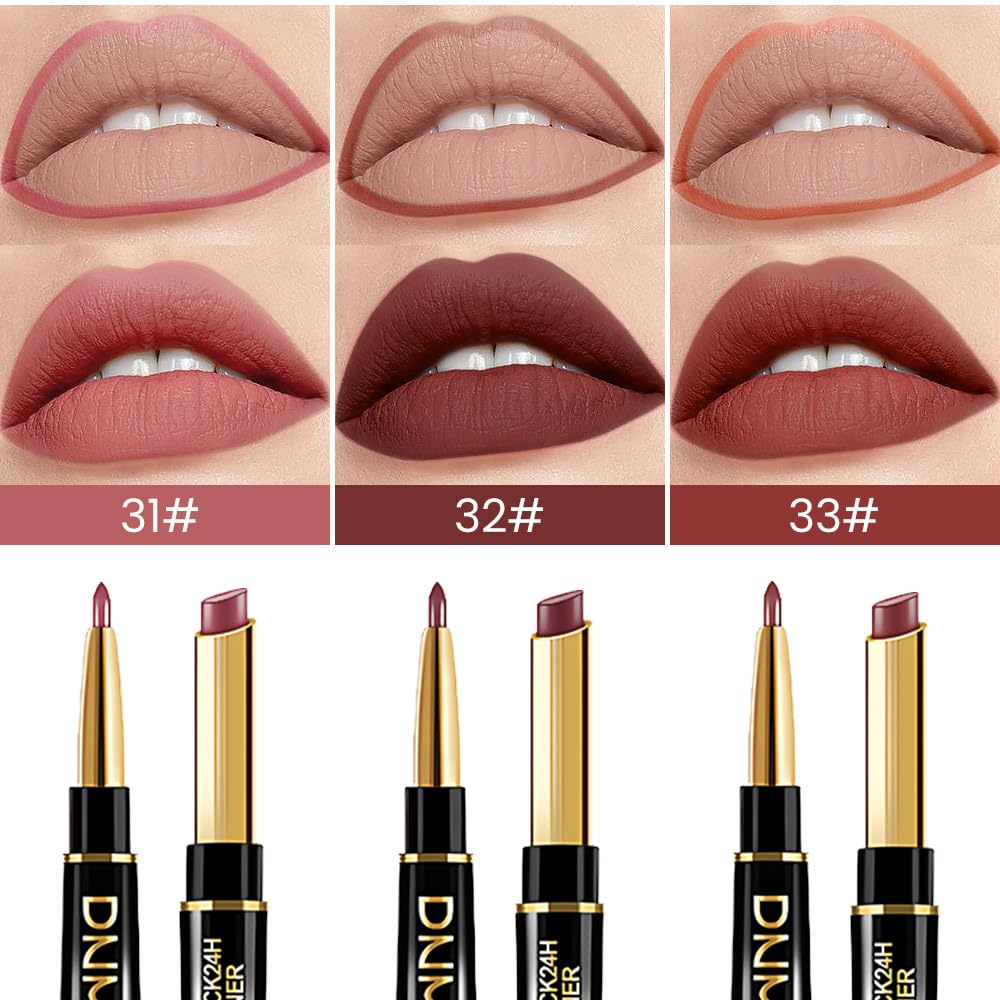 evpct 3Pcs Matte Lip Liner and Lipstick Combo Set Kit for Women, Magic Lipstick 24 Hours Original Lip Liner Makeup Stain Gloss Plumper Long Lasting Waterproof and Smudge Proof labial,31#32#33