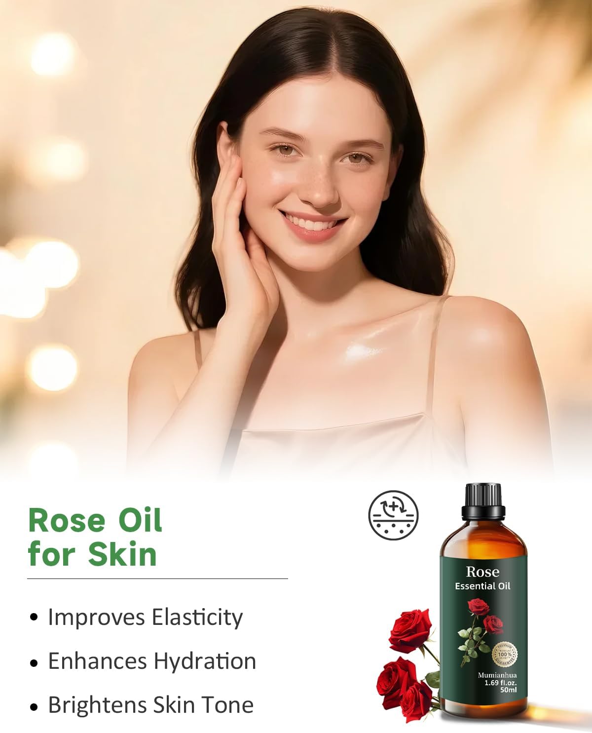 Mumianhua Rose Essential Oils 100% Pure, Therapeutic Grade Rose Oil for Diffuser, Skin Care, Aromatherapy & Home Crafting,Candles Making1.69 Fl Oz