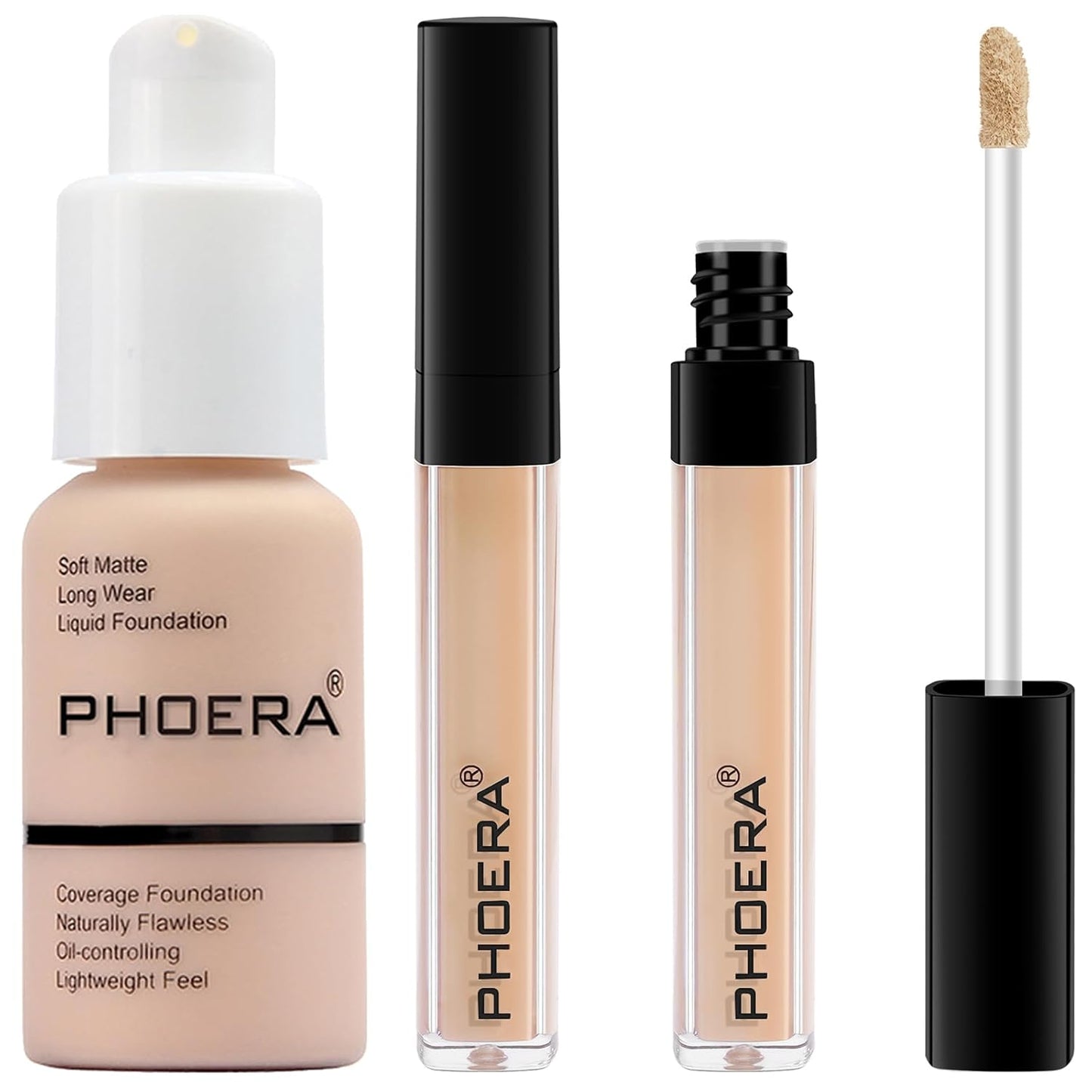PHOERA Foundation Full Coverage,PHOERA Concealer Lightweight Full Coverage,PHOERA Makeup Long Lasting Wrinkles Matte Natural Finish for a Flawless Complexion(101 Porcelain+101#LIGHT)