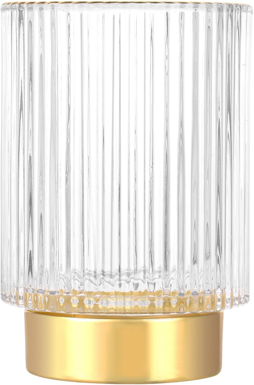 DASITON Makeup Brush holder Organizer,Crystal Cosmetic Makeup Brush Glass Brushes Storage Holder, Vintage Make Up Brush Cup Pen Pencil Holder striped vase(Clear L)