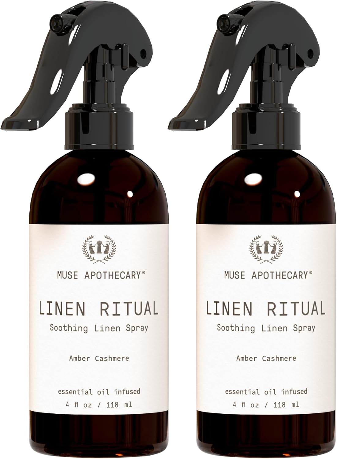 Muse Apothecary Linen Ritual - Aromatic, Soothing, and Relaxing Linen Mist, Laundry and Fabric Spray - Infused with Aromatherapy Essential Oils - 4 oz, Amber Cashmere, 2 Pack