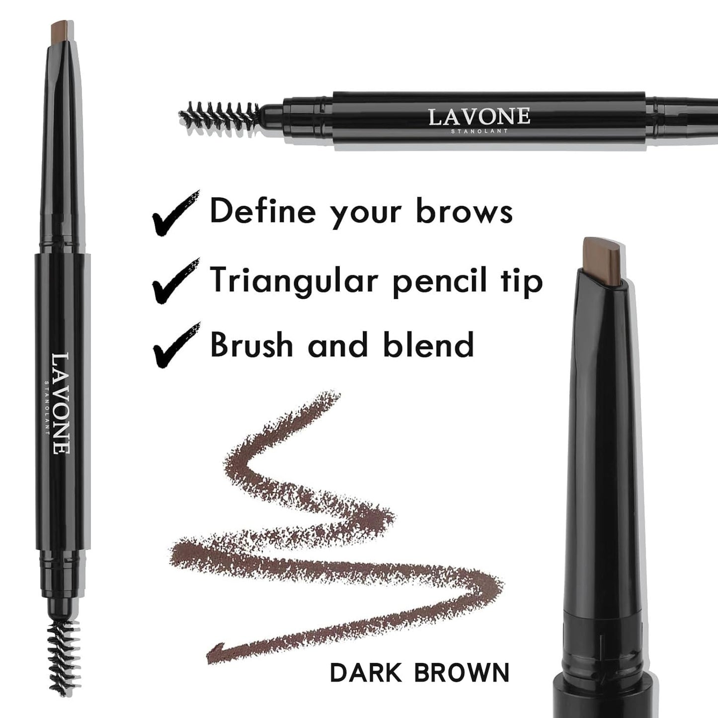 LAVONE Eyebrow Stamp Pencil Kit for Eyebrows, Makeup Brow Stamp Trio Kit with Waterproof Eyebrow Pencil, Eyeliner, Eyebrow Pomade, and Dual-ended Eyebrow Brush - Chocolate