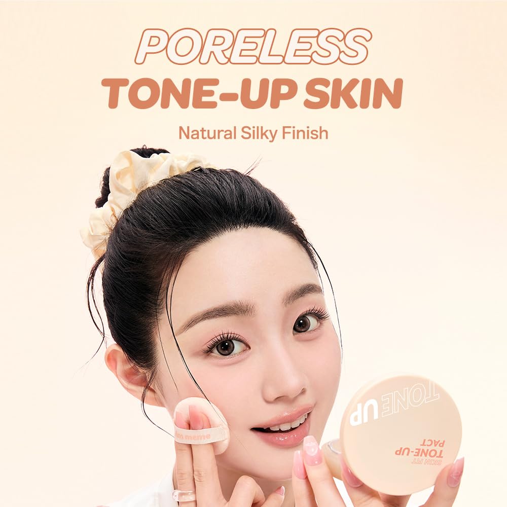 I'M MEME Compact - Skin Fit Tone Up Pact | FLawless Finish with Aqua Sebum, Soft & Velvet Pressed Powder Compact, Smooth Pores & Fine Lines, Korean Makeup, Translucent, Oily Skin, 0.35 Oz