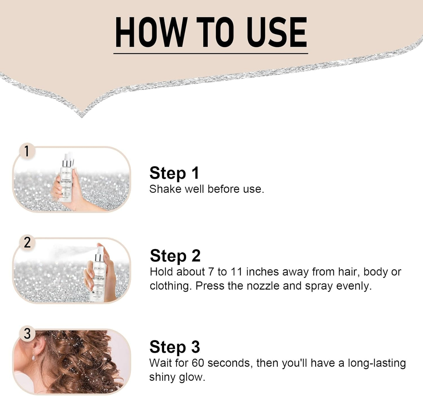 Body Glitter Spray, Silver Glitter Spray for Hair Body and Clothes, Shimmer Spray, Glitter Spray Highlighter Makeup for Festival Rave Stage Concert Party 4FL.OZ