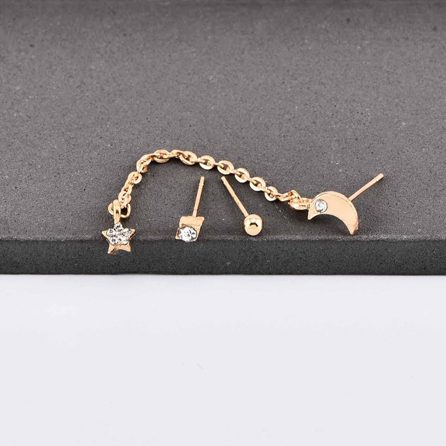 Bohemia Moon Star Dangle Earrings Gold Cz Moon Drop Chain Earrings Crystal Star Earrings Star Chain Earrings for Women and Girls