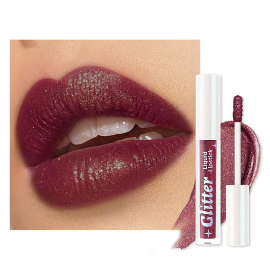 Plum Metallic Lipstick for Women,Lightweight Glitter Sparkling Liquid Lipsticks,Shimmer Lip Gloss Stain Long Lasting Waterproof Smudge Proof Non-Drying 24 Hour Full Coverage Lip Makeup,Vegan