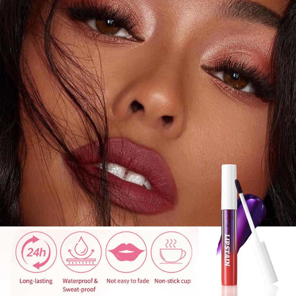 evpct Deep Mauve Red Peel Off Lip Stain Tints with Tweezer, Matte Liquid Lipstick Lip Stain Long Lasting Waterproof for Women, Non-stick Cup Lipstick Peel Off High Pigmented Smudge-proof Easy to Apply