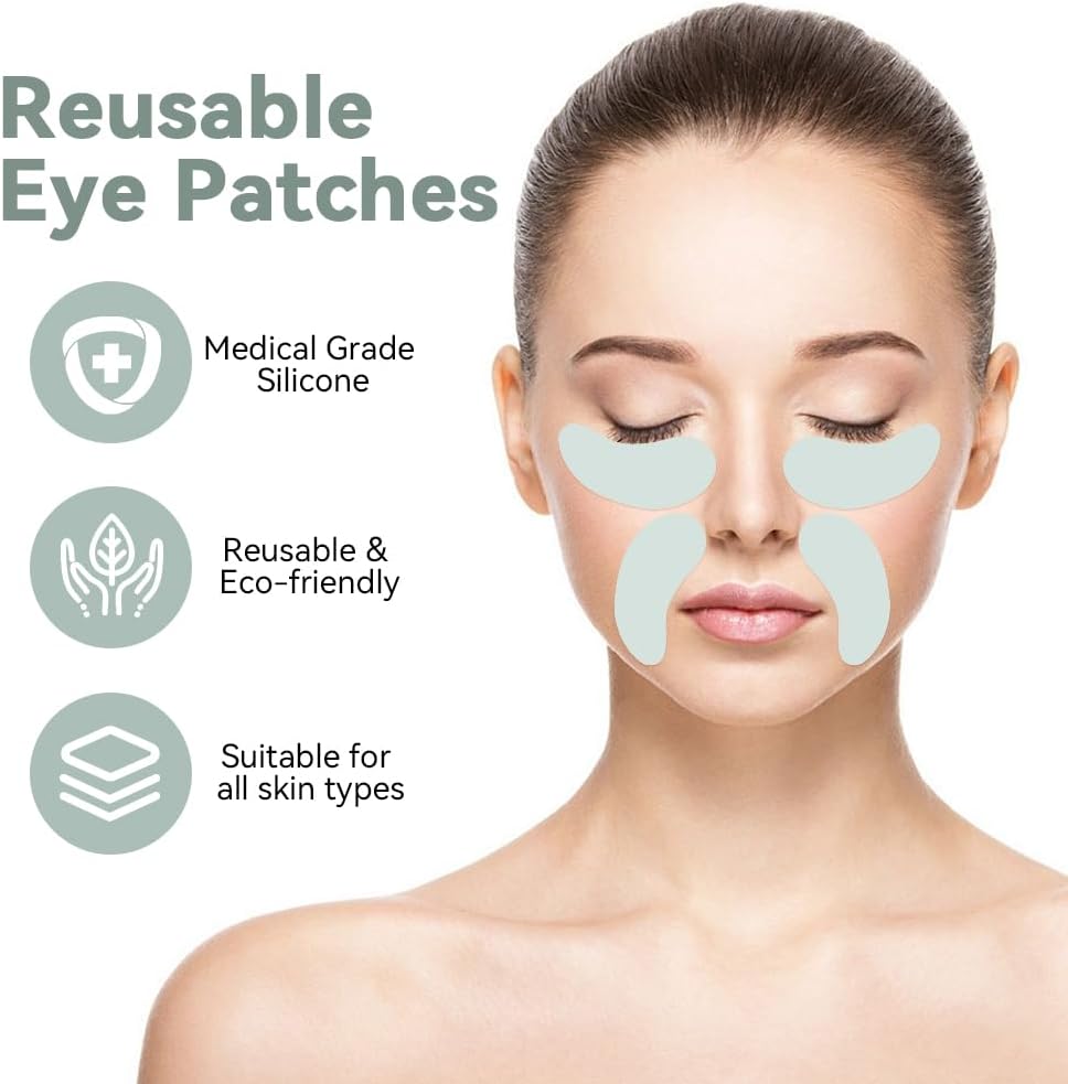 Reusable Eye Gel Cooling Pads and Silicone Eye Patches 6 Pairs, Eye Wrinkle Patches Reusable Under Eye Mask Plump Fine Lines, Hot Cold Treatment for Redness, Tin Case(Grey)