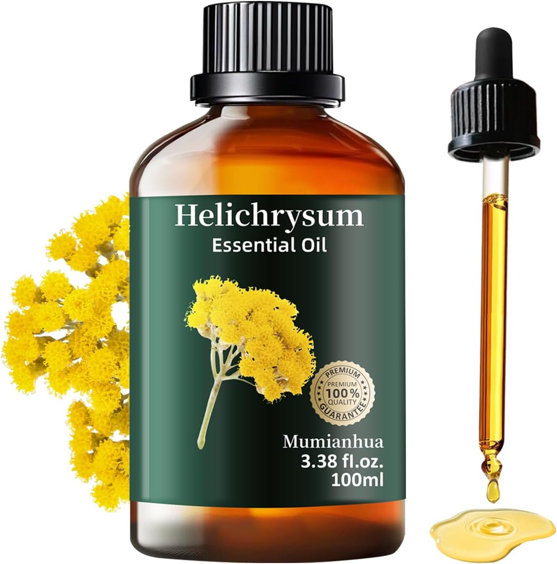 Mumianhua 100% Pure Helichrysum Essential Oil Undiluted & Natural Helichrysum Oil for Home Diffusers, Massages, DIY, Skin, Self-Care, Aromatherapy, Soap Making, Candle Making 3.38 Fl oz