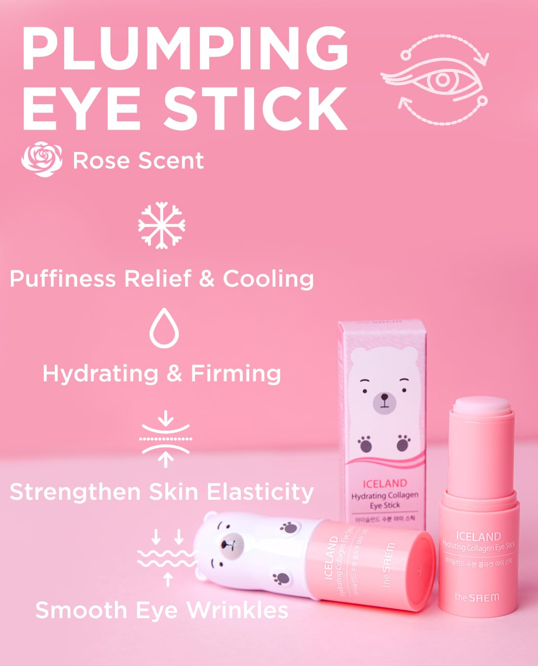 THESAEM Iceland Hydrating & Collagen Eye Stick 2 Pack - Cooling & Anti-Wrinkle Eye Balm for Dark Circles and Puffiness – Under Eye Treatment - Reduce Wrinkles and Moisturizing - Duo Set