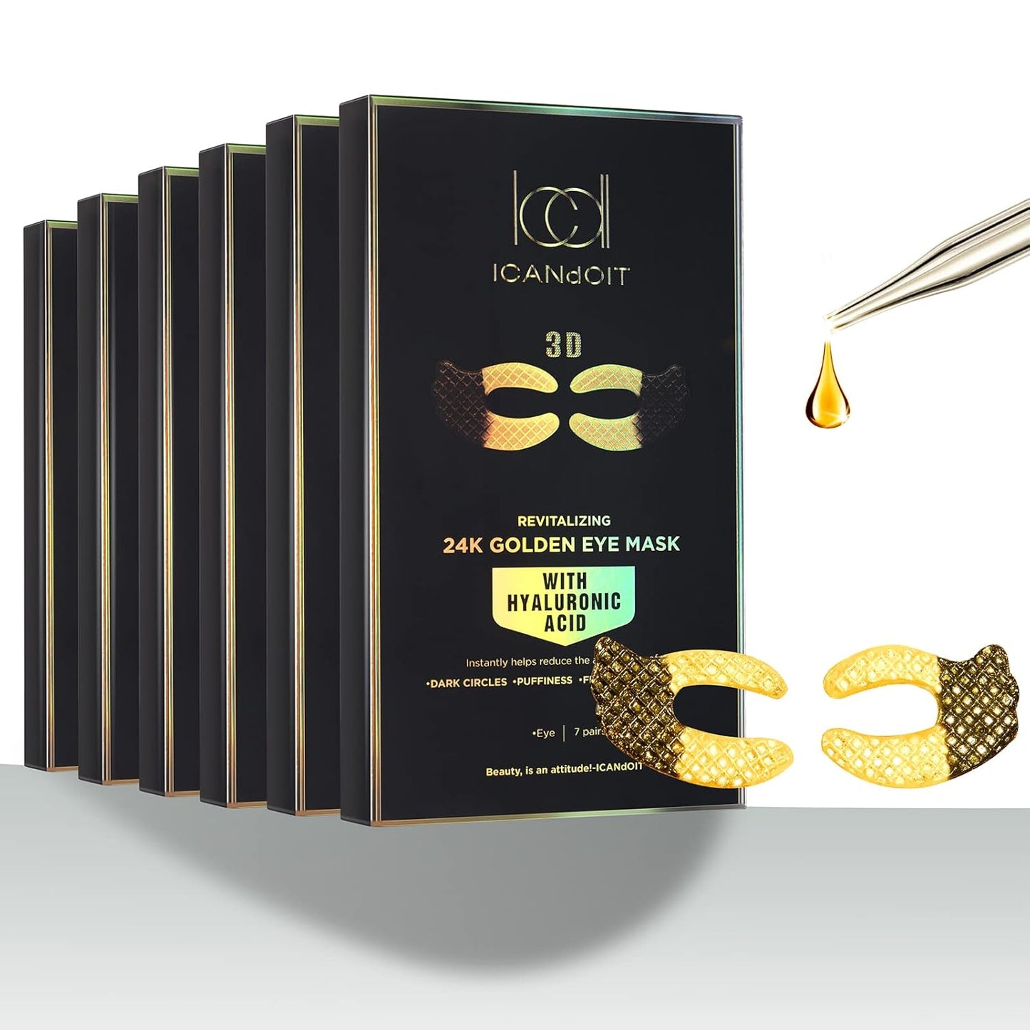 ICANdOIT 24K Gold Eye Mask For Dark Circles&Puffiness,Anti-Aging,Anti-Wrinkle With Hyaluronic Acid and Collagen,Eye Zone Care Eye Patches for All Skin Types,35Pairs