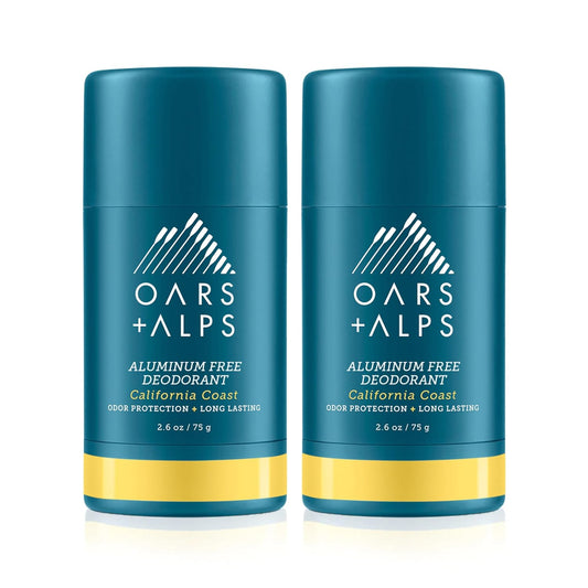 Oars + Alps Aluminum Free Deodorant for Men and Women, Dermatologist Tested and Made with Clean Ingredients, Travel Size, California Coast, 2 Pack, 2.6 Oz Each