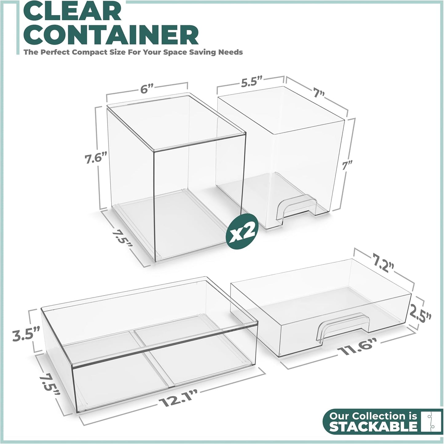 Sorbus Acrylic Storage Containers - 3 Pack, Stackable Storage Bins Set for Bathroom Organization - Clear Acrylic Drawer Organizers - Makeup Case Pull-Out Drawers (7.6’’ Tall and 12.1’’ Wide)