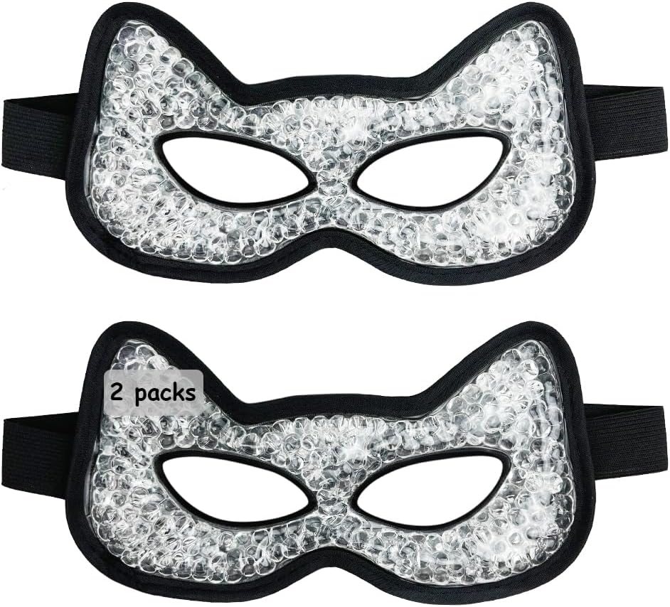 Cooling Eye Mask, Gel Eye Mask Hot Cold Use, Cold Eye Mask for Puffy Eyes, Dry Eyes, Headaches, Migraines, Sinus, Dark Circles (2 Black)