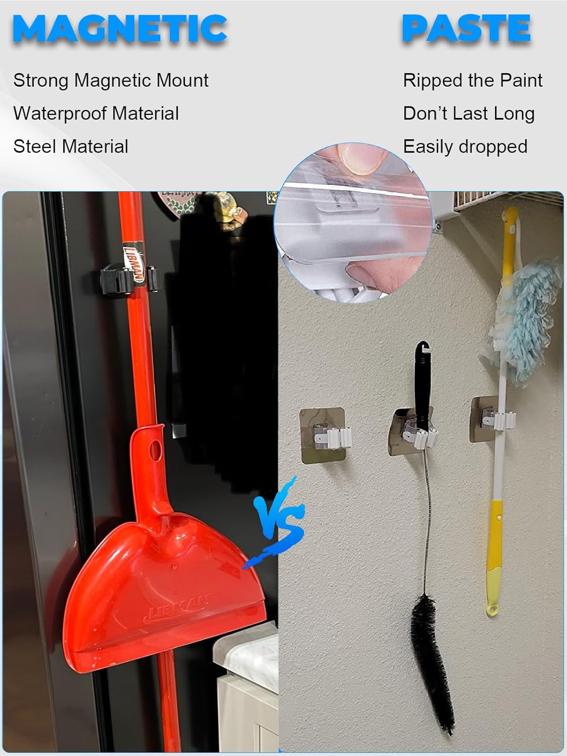 Magnetic Broom Mount, Mop Holder Magnetic No Drilling Magnetic Tool Holder Wall Mount for Garden Tool,Rack Rake,Shovel Handle,Garage,Kitchen,Laundry Tools Organizer-8 PCS/Gray