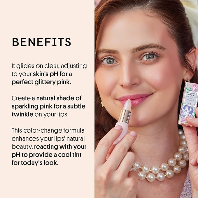 Winky Lux Glimmer Balm, pH Lip Balm, Color Changing Lipstick and Tinted Lip Balm, Vegan & Cruelty Free Lip Balm, Hydrate & Plump, Pink Shimmer Lipstick, Unicorn