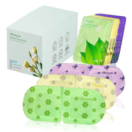 Serfeymi 22 Packs Steam Eye Mask Warming Eye Mask for Sleeping Soothe Dry Eye, Disposable Hot Compress Eye Steam Mask for Women - Upgraded Scent Unscented(8PCS)+ Chamomile(7PCS)+ Lavender(7PCS)
