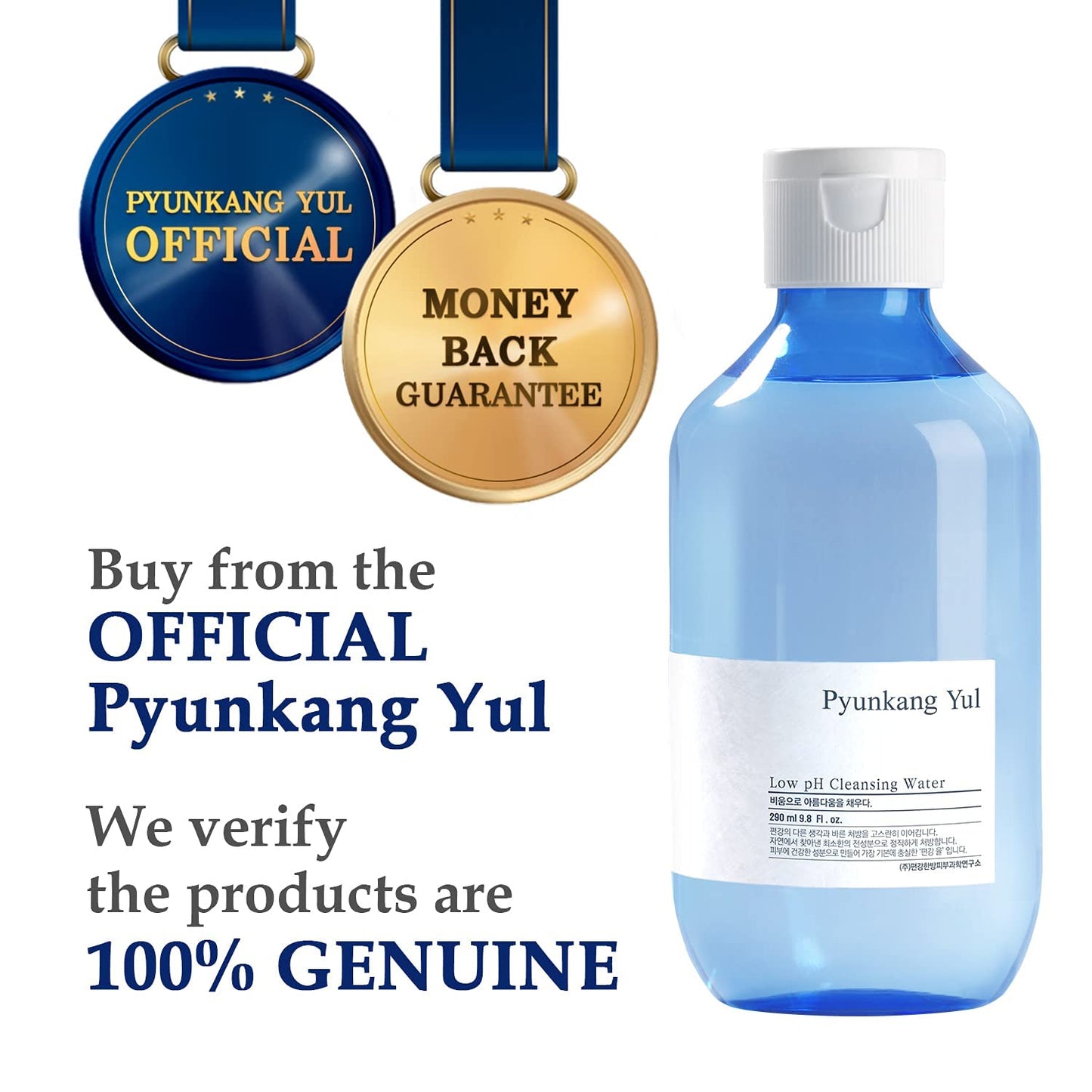 Pyunkang Yul PKY Low pH Cleansing Water Makeup Remover Face Cleanser with Witch Hazel and AHA - Cica, Tea Tree Extract Natural Ingredients Ceramide Micellar Water 9.8 Fl Oz
