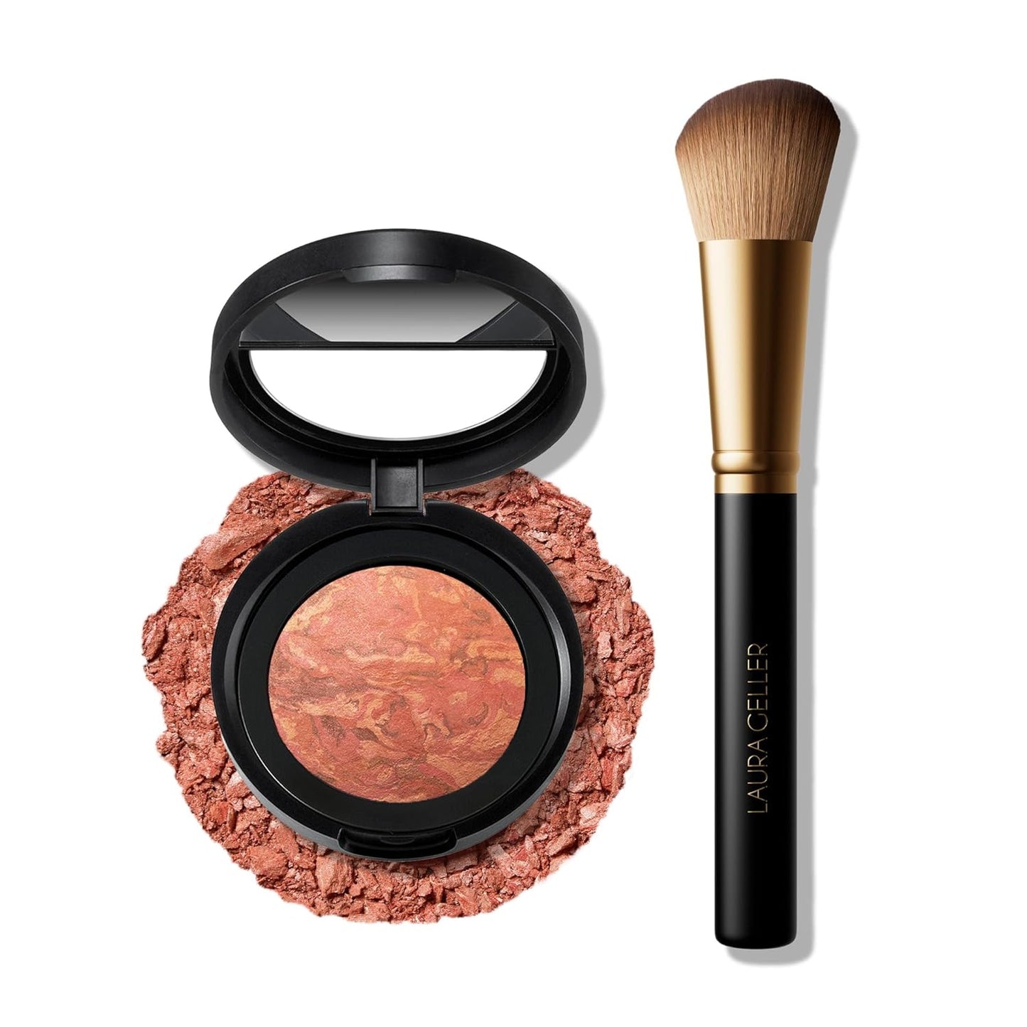 LAURA GELLER NEW YORK Baked Blush-n-Brighten Marbleized Blush + Angled Brush (09 Beachy Horizon, 47mm)
