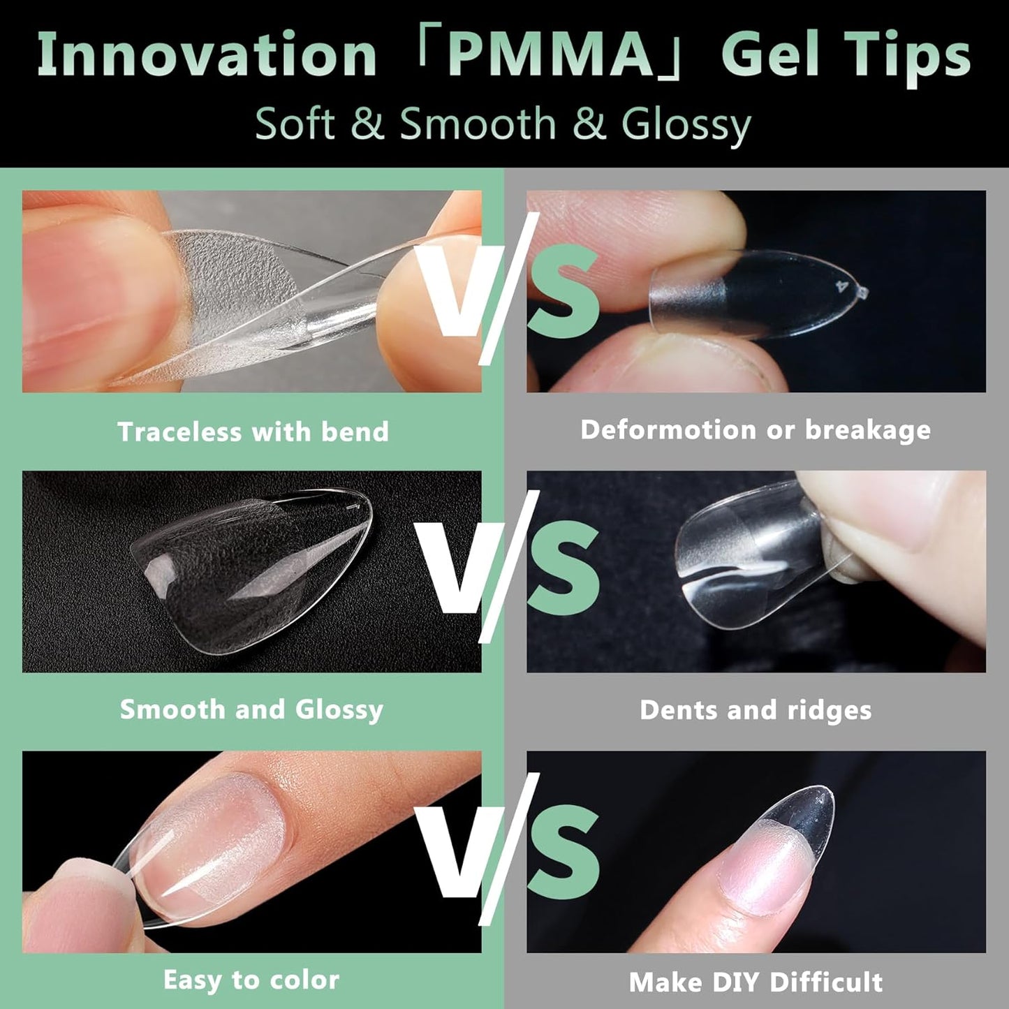 Extra Short Almond Nail Tips, 216pcs Acrylic Soft Fake Nails Gel Nail Tips, Full Cover Pre-Shaped Matte Clear Press on Nails for Extension, Diy at Home Manicure 12 Sizes