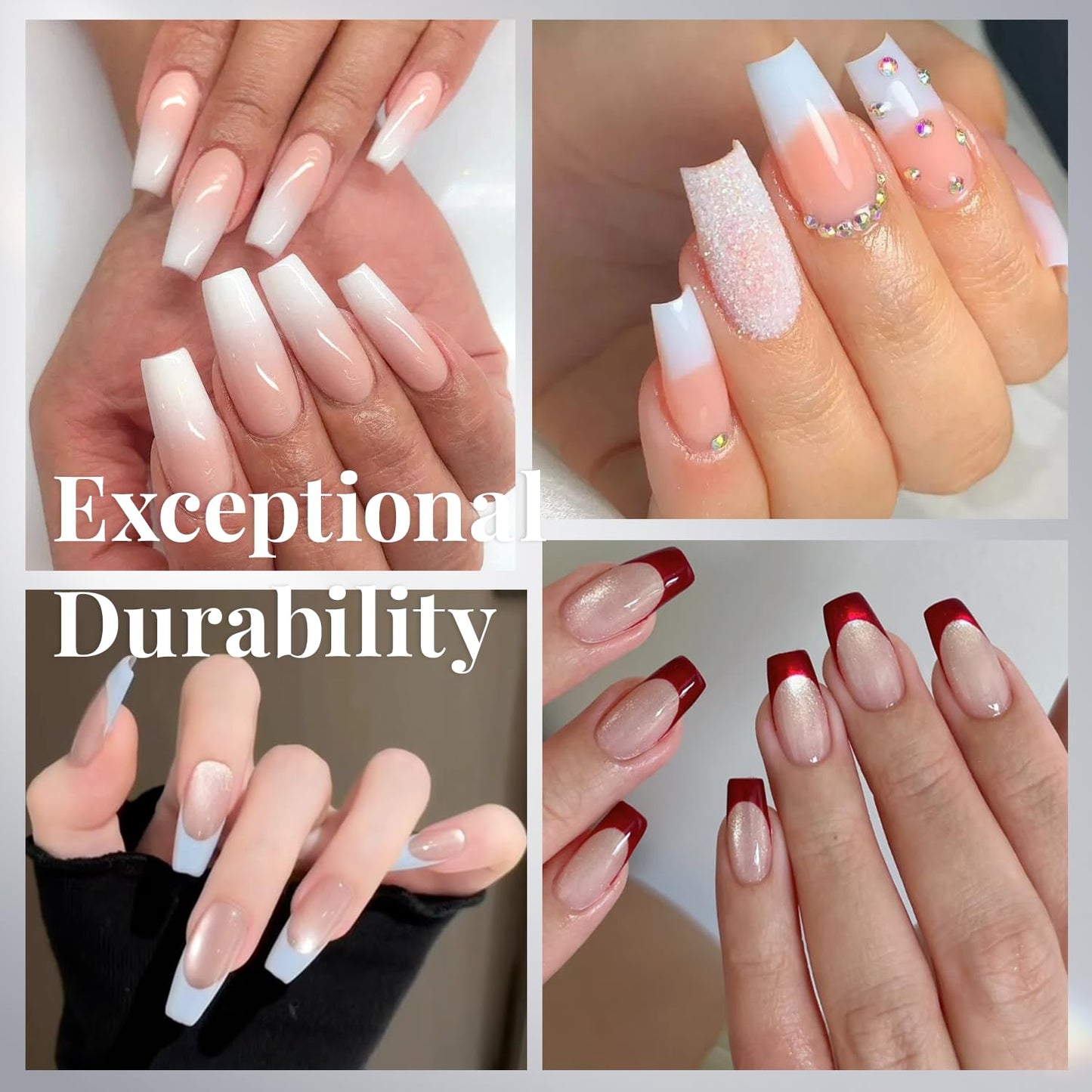 krofaue 100PCS Clear False Nails Tips and Nail Gule Kit, Half Cover Lady French Style Acrylic Artificial Tips 3Pcs Nail Glue for Nail Extension kit Nail Tips Art Salons and Home DIY