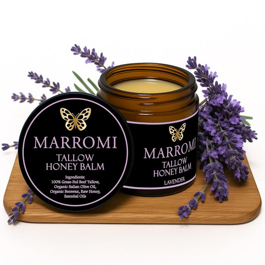Marromi Beef Tallow for Skin, Tallow Honey Balm, Organic Grass-Fed Beef Tallow Balm with Raw Honey, Natural Soothing Moisturizing (Lavender scent)