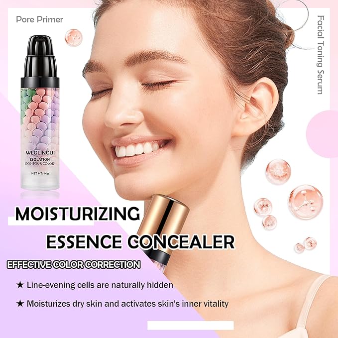 2PCS One Step Color Corrector,Tri-Color Color Correcting Facial Serum,Moisturizing Color Changing Foundation,Oil Control Tinted Moisturizer Isolation Cream for Face Makeup Primer Base