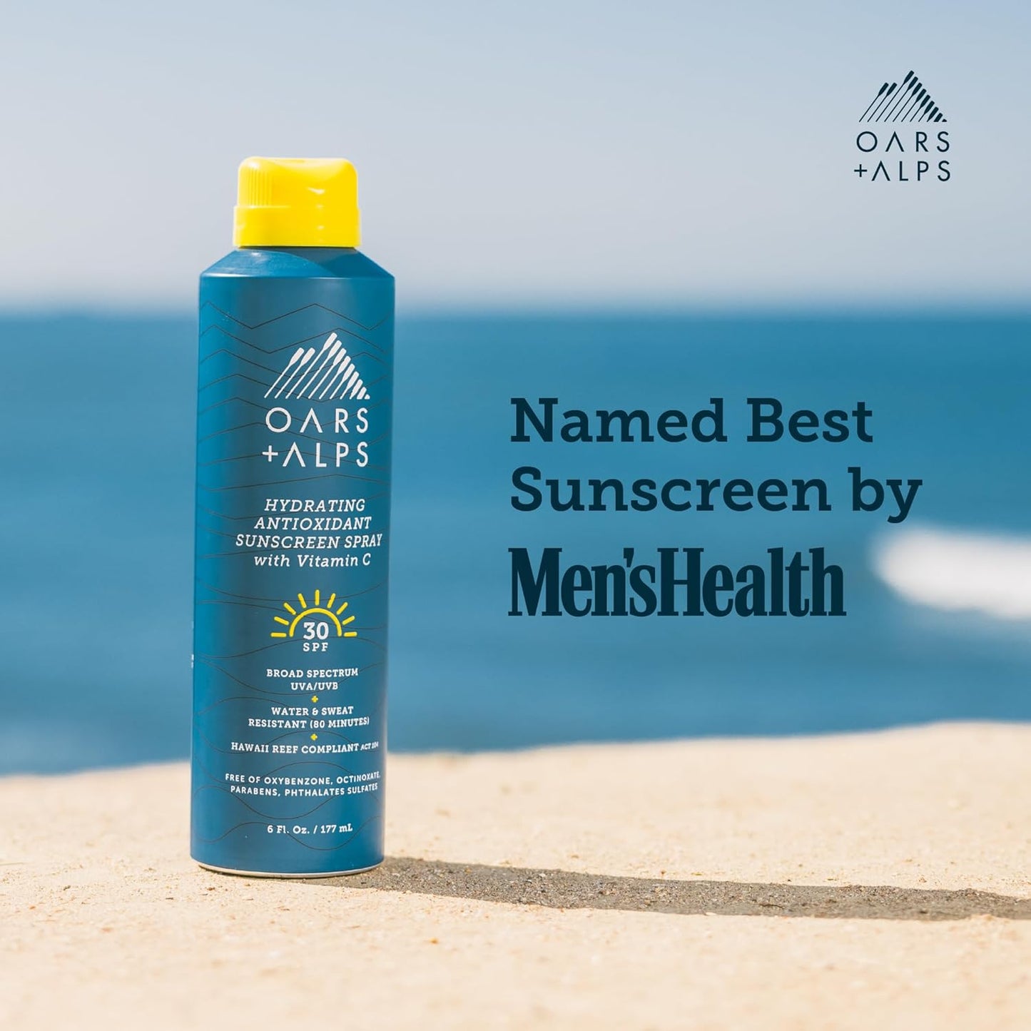 Oars + Alps Hydrating SPF 30 Sunscreen Spray, Naturally Derived Skin Care Infused with Vitamin C and Antioxidants, Water and Sweat Resistant, 6 Oz, 1 Pack