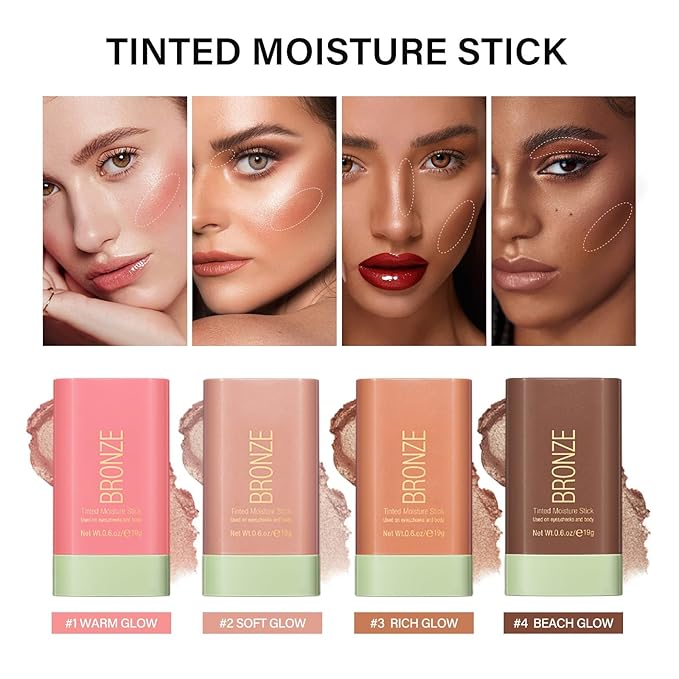 Blush Stick, Cream Blush Stick for Cheeks & Lips, Blendable Long-Lasting Multi-Use Contour Stick & Highlighter Makeup (WARM GLOW)