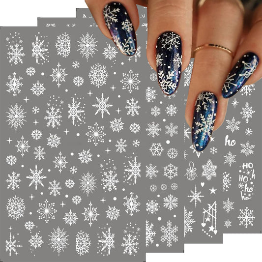 HNUIX Nail Stickers - 3D Snowflake, Self Adhesive Nail Decals, Multi Pattern, 8 Sheets, for Nail Art