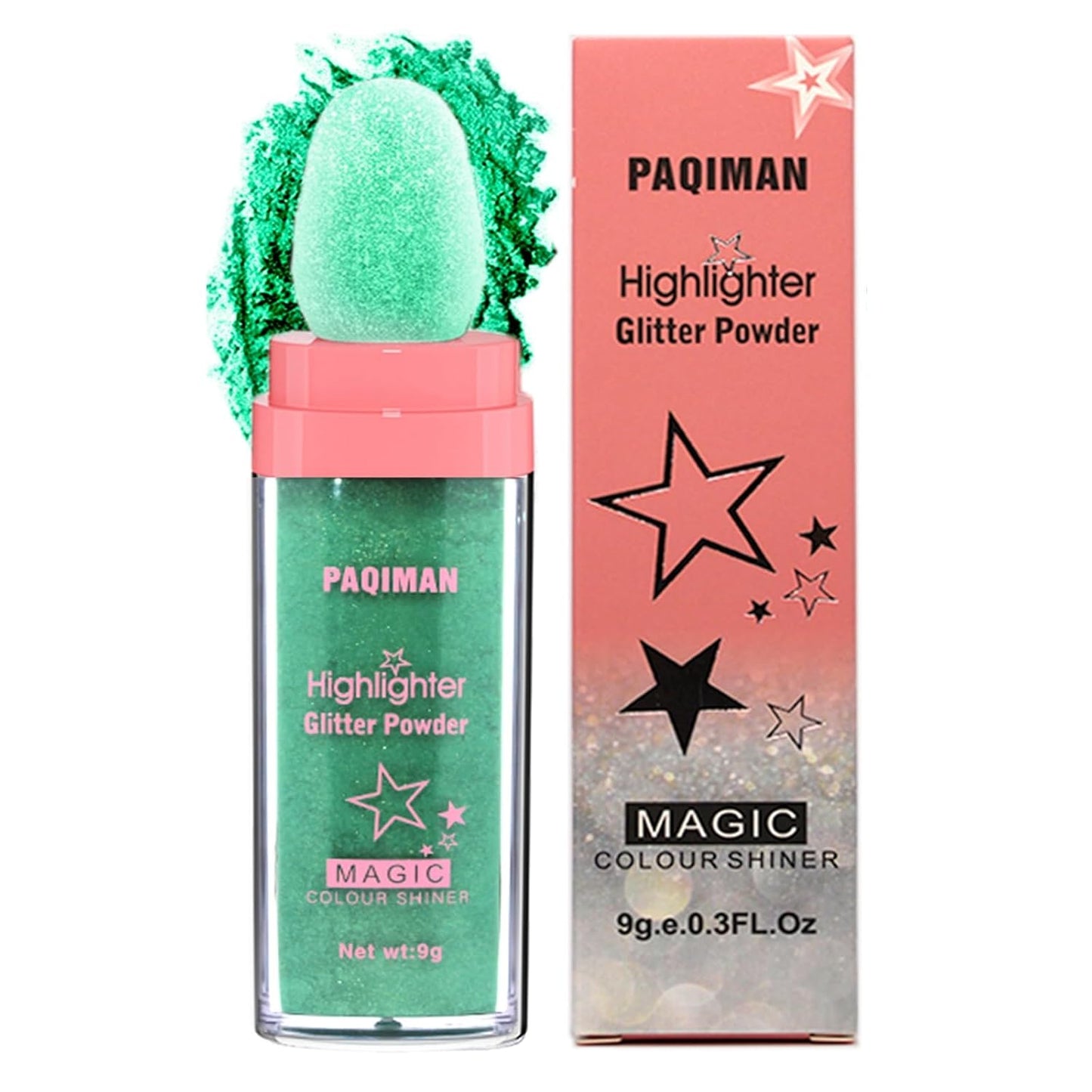 Glitter Powder Highlighter Makeup, Body Brightens the Natural Three-Dimensional Face Blusher Fairy Highlight Patting Powder. (04# Greens)
