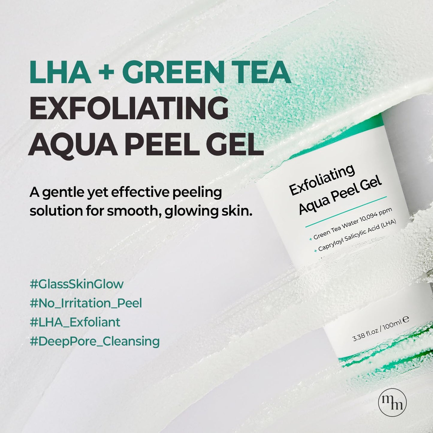 MOTHER MADE LHA Green Tea Exfoliating Aqua Peel Gel, Pore Care, Gentle Facial Exfoliator, Dead Skin Remover, Natural Cellulose for Peeling, Vegan, Korean Skincare, 2 Pack (100ml / 3.38 fl.oz)
