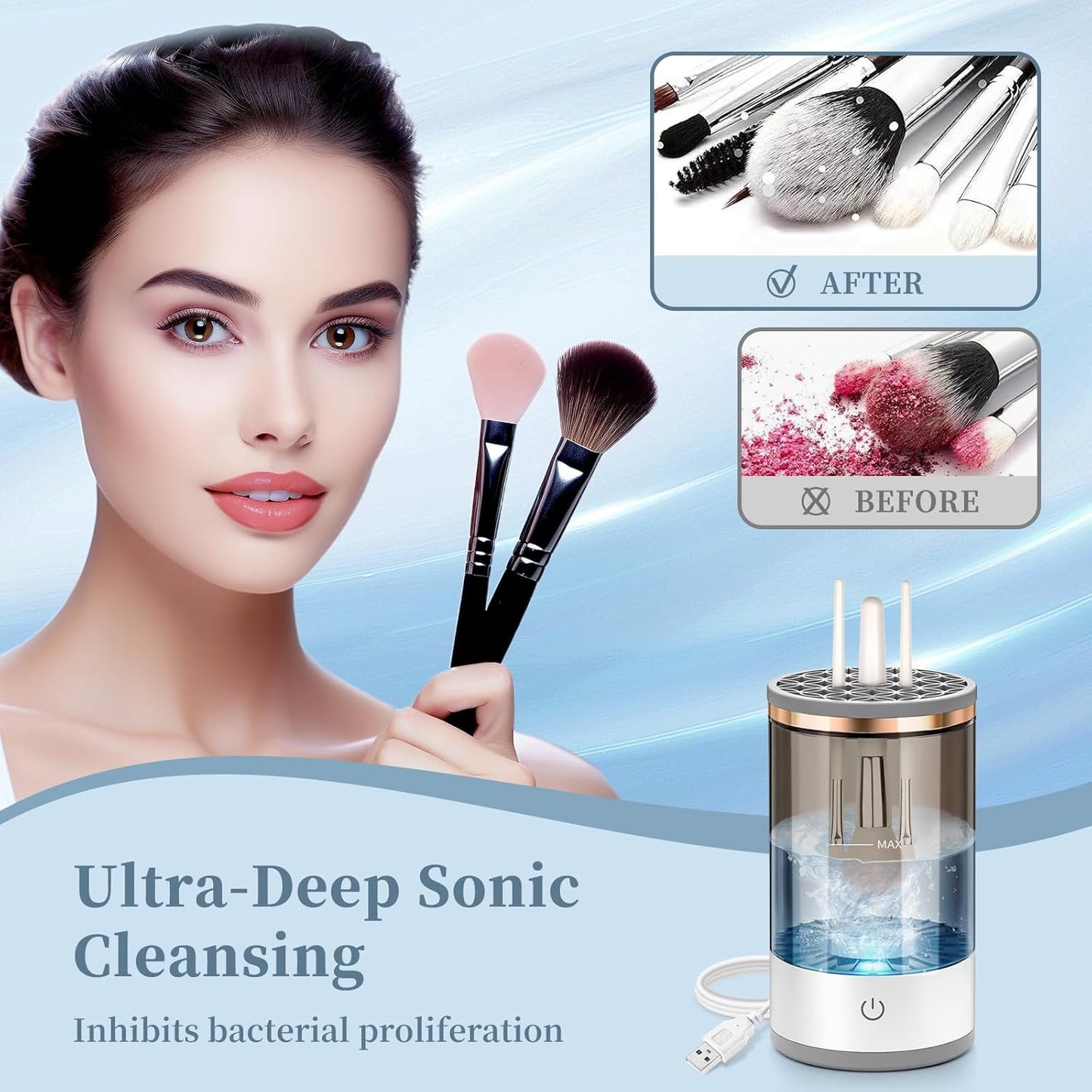 Electric Makeup Brush Cleaner, Quick Efficient Machine for Deep Cleaning All Types of Brushes, Portable Compact Design for Travel Home Use, for Makeup Lovers & Professionals