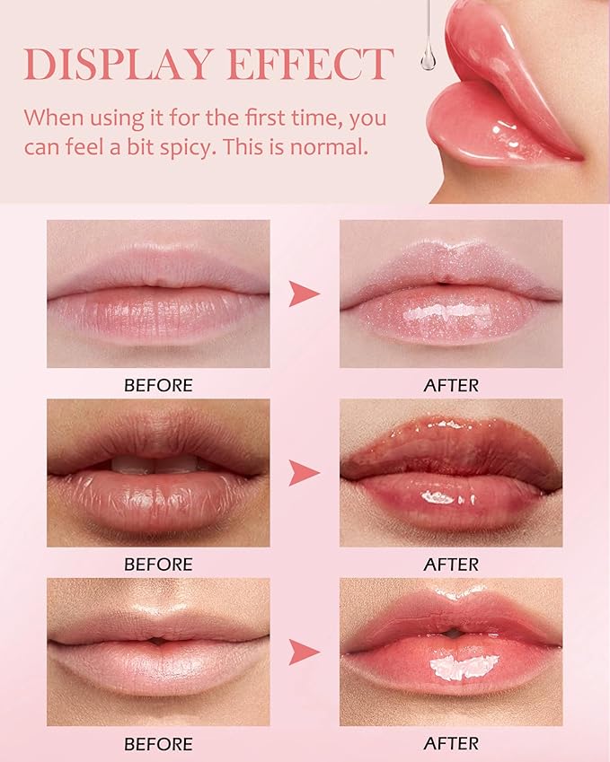 Spicy Lip Plumping Booster,Plumping Lip Oil with Chili Extract,High-Shine Smooth Fuller Lips,Hydrating Pink LIp Goloss Lip Glaze,Plump and Pout Lip Plumper Lipstick,Christmas Makeup Gift for Women-03#