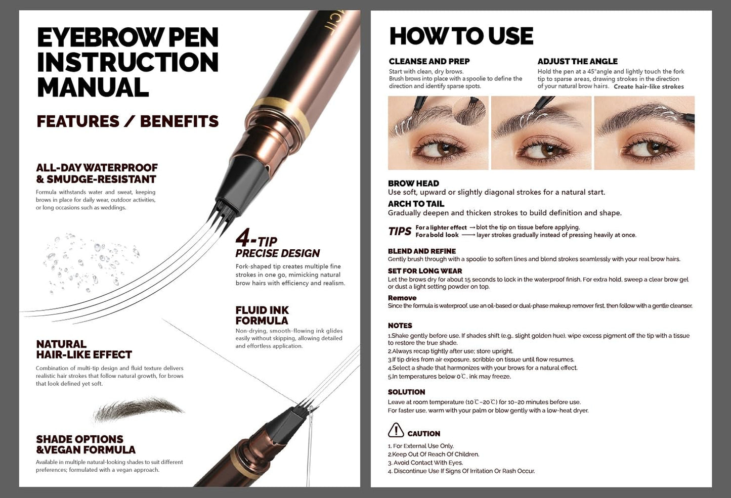 2 Pack Eyebrow Pen, Waterproof Microblading Eyebrow Pencil, 4 Tip Precise Eye Brow Makeup Pen for Women to Effortlessly Create Hair Like Natural Brows, Non Dry Out and Last All Day (Espresso)