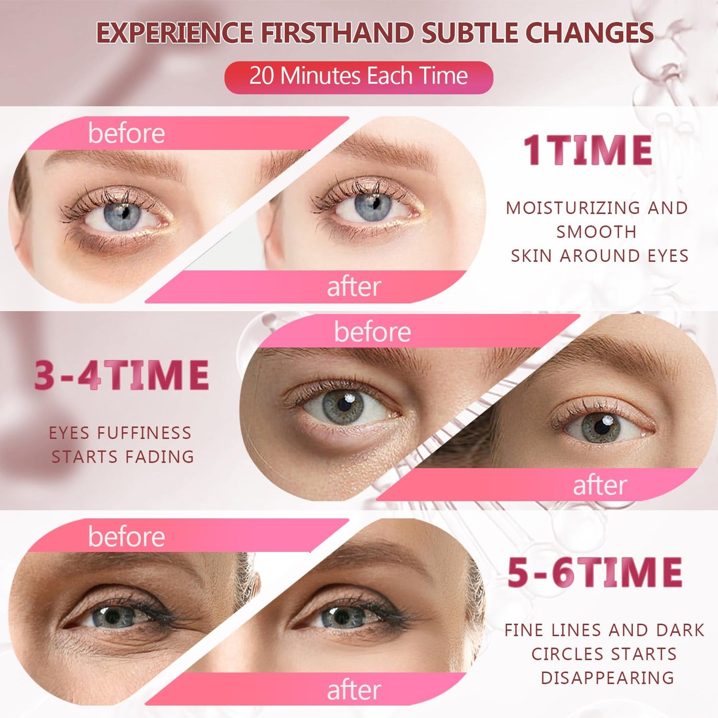 Pink Eye Mask 60Pcs, 5 Portable 24K Gold Collagen Under Eye Patches, 30 Pairs Hydrating Undereye Gel Pads for Women Men Dark Circles Puffy Eyes Puffiness Wrinkle Eye Bag Treatment