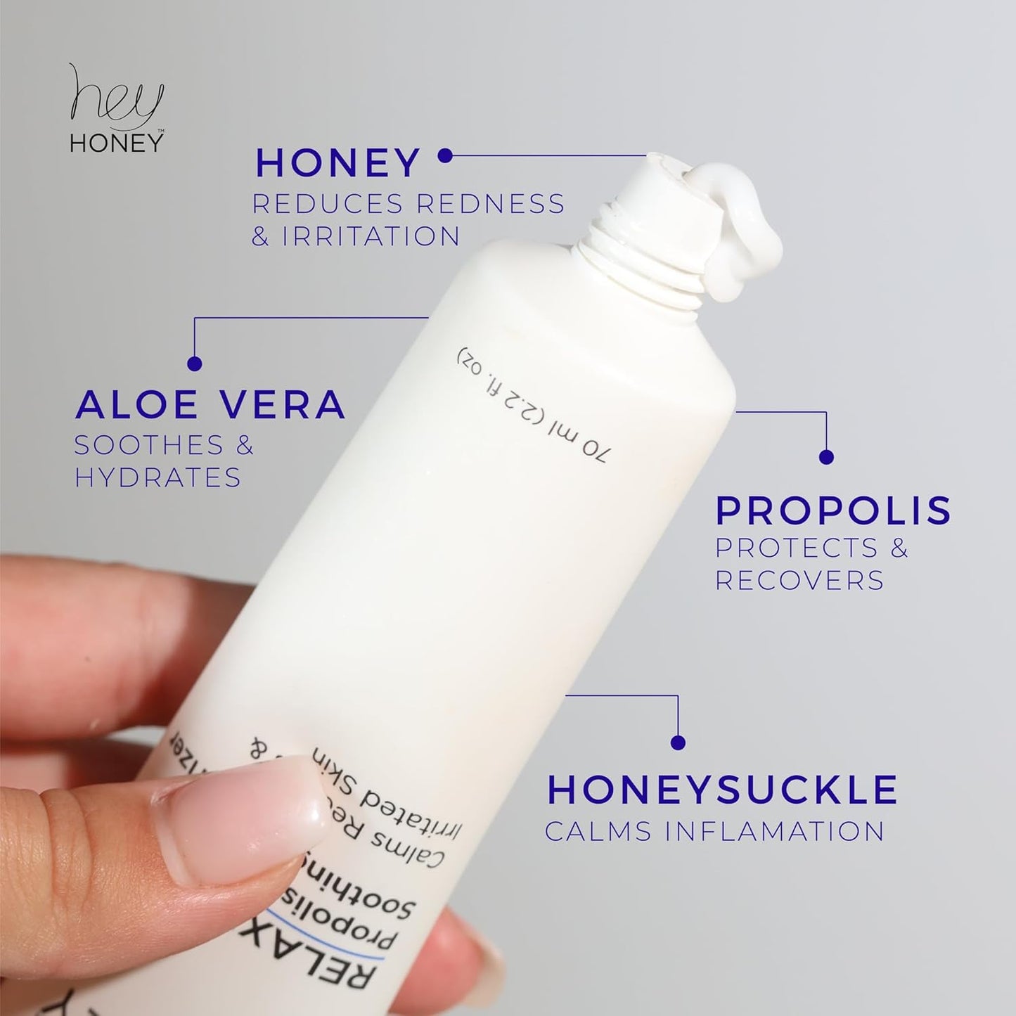 Hey Honey Skincare Relax, Instant Rosacea Treatment & Face Redness Relief - Dermatologically Tested Calming Moisturizer for Sensitive Skin Oil- Free with Honey & Propolis Anti-Aging Benefits | 2.2 Oz