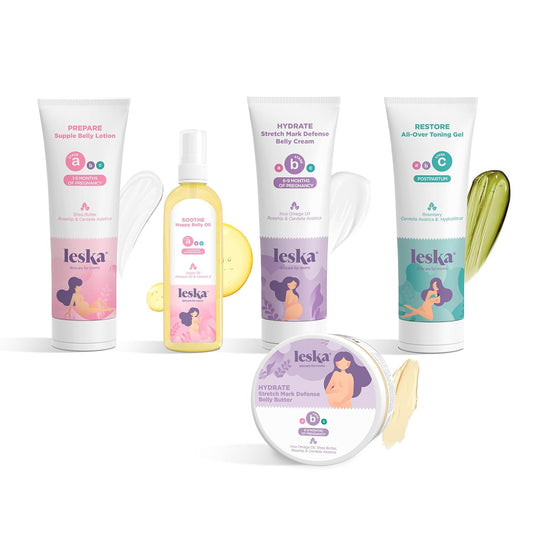 Leska Maternity Set | Belly Lotion, Belly Oil, Stretch Mark Defense Cream & Belly Butter, Toning Gel | Maternity Stages Skin Care for Pregnancy & Postpartum |New Mom Gifts (Set of 5, 4-4.93oz each)