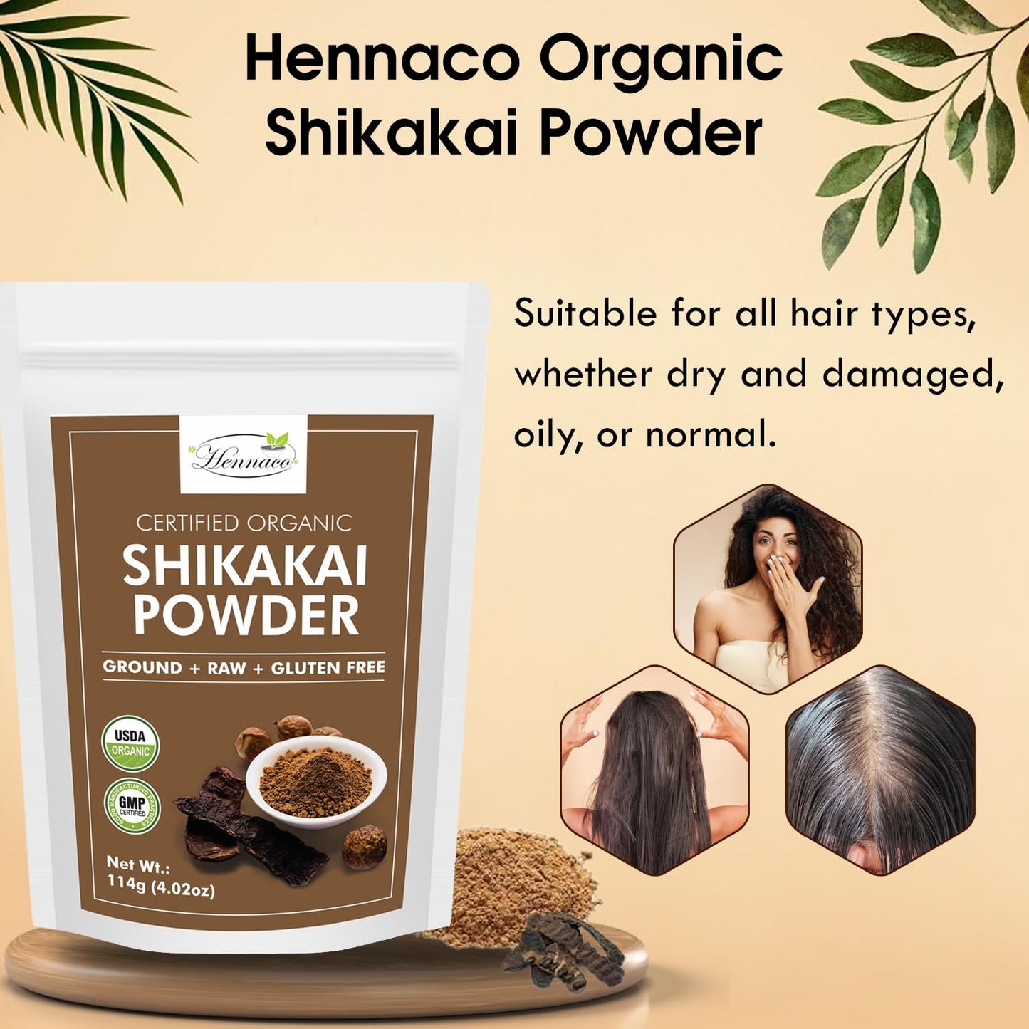 hennaco Organic Shikakai Powder| Acacia concinna Powder| Natural Hair Cleansing & Conditioning| Organic Hair Wash Powder| Shikakai Powder for Hair| 114 Grams (4 OZ)