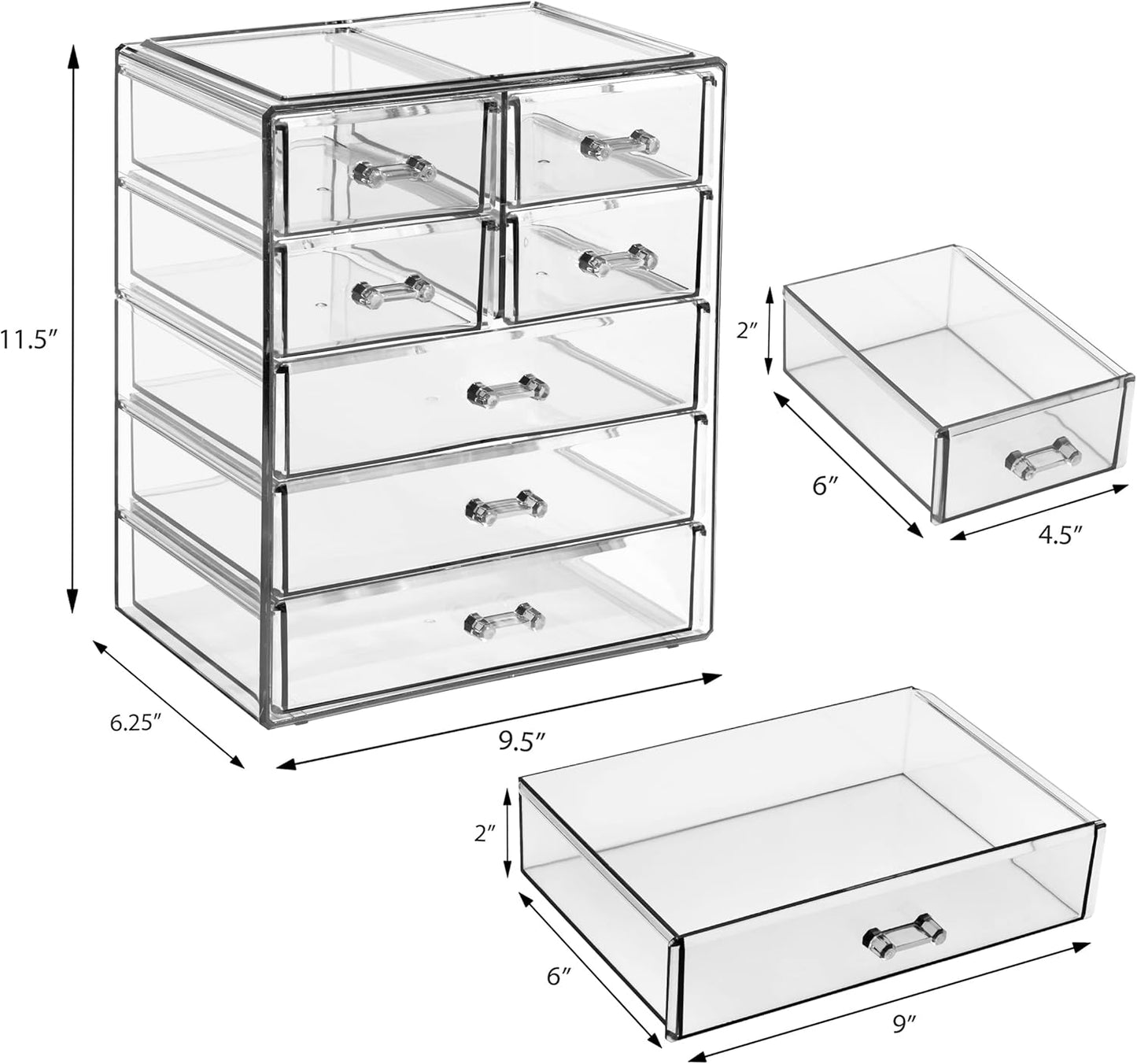 Sorbus Acrylic Makeup Organizer - Organization and Storage Case for Cosmetics Make Up & Jewelry - Big Clear Makeup Organizer for Vanity, Bathroom, College Dorm, Closet, Desk (3 Large, 4 Small Drawers)