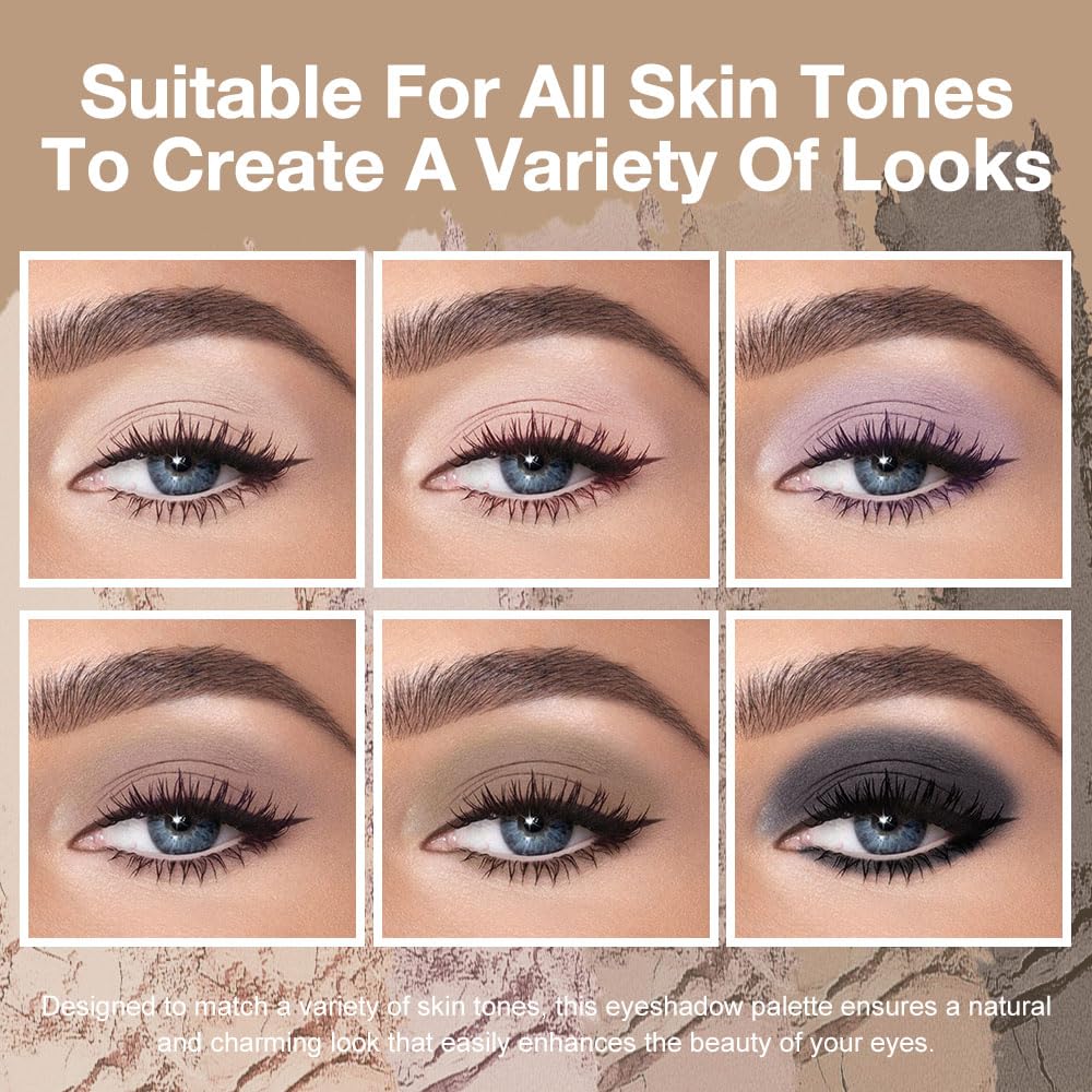 evpct 6 Colors Nude Smokey Eye Shadow Palette Makeup for Blue Brown Eyes, Light Brown Smoky Grey Taupe Black Natural Matte High Pigment Mini Travel Eyeshadow Palette for Older Women, Built in Mirror