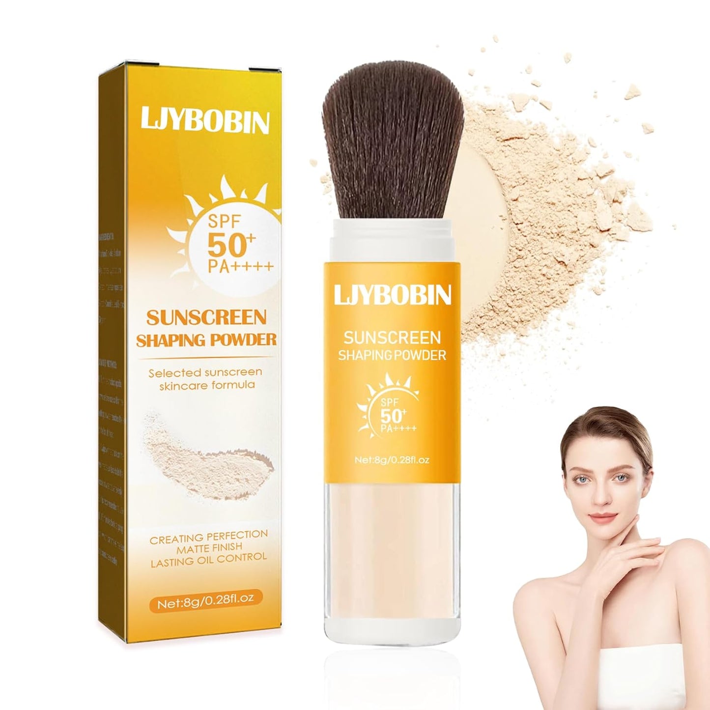 Sunscreen Setting Powder,SPF 50+ PA++++,Oil Control Waterproof Mineral Powder Sunscreen,Lightweight Long Lasting Matte Sunscreen Powder with Sunscreen Brush